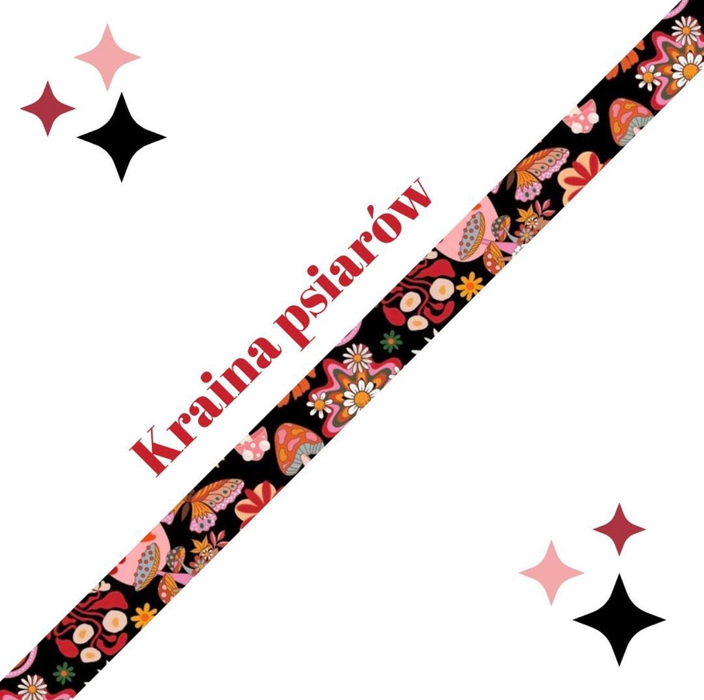 czarne, kolorowe, szelki guard dla psa w grzybki, motyle jesienne KRAINA PSIARÓW